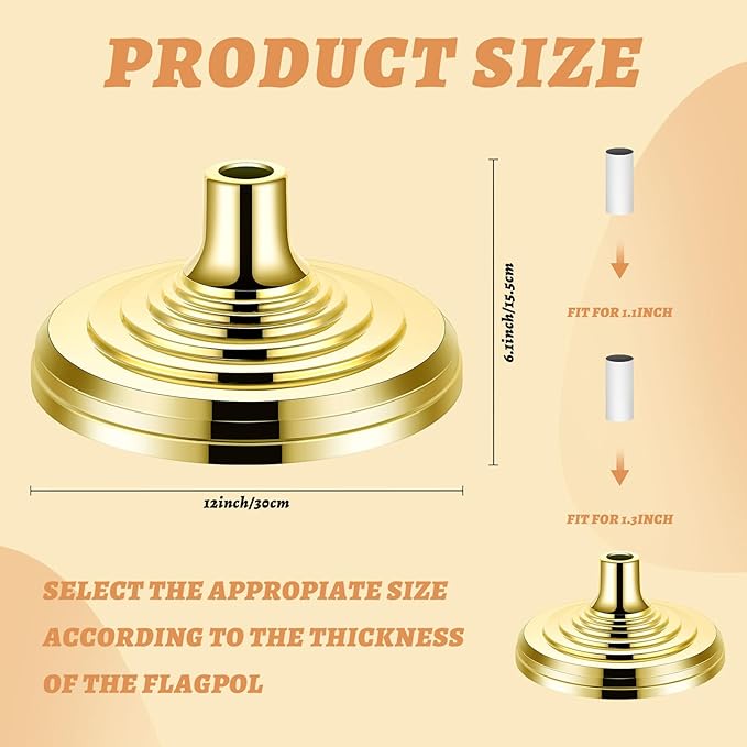 Leinuosen 4 Pcs Flag Holder Stand FlagPole Stand Flag Pole Base for Indoor Outdoor 1.3/1.1 Inch Diameter Flagpole Garden House Classroom Churches Meeting Party Flags Banner(Gold)