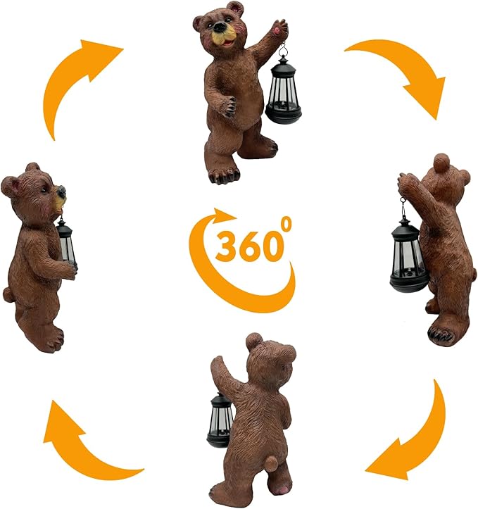 Solar Lantern Garden Statues Decor, Outdoor Bear Figurine Lights for Yard Patio Decoration - Unique Christmas Housewarming Gift for Grandma Wowen Mom Brown