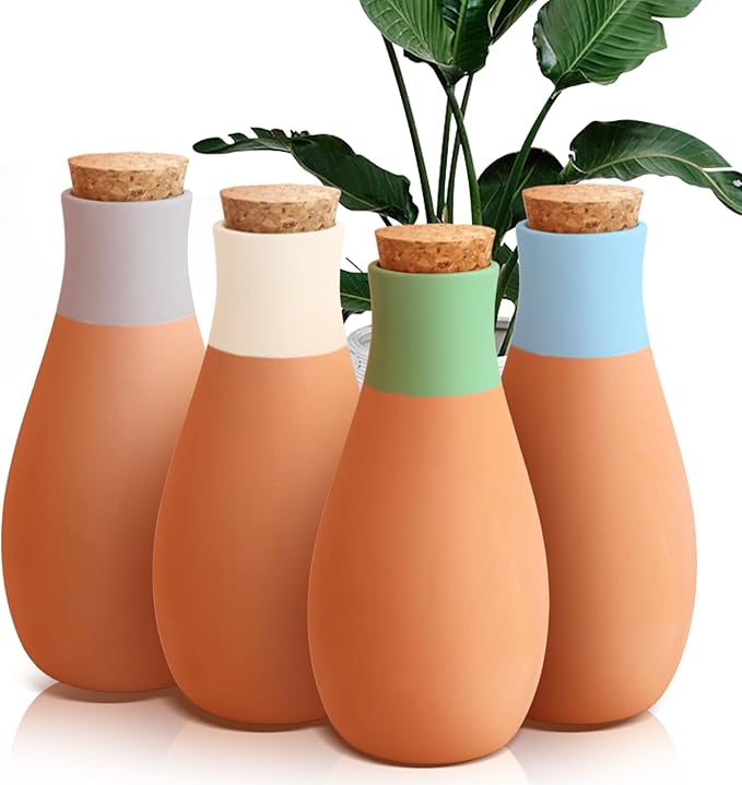 4PCS Terracotta Watering Spikes, Ollas Self Watering Globes, Slow Release Self Watering Planter Insert, Plant Watering Globes for Indoor and Outdoor Plants