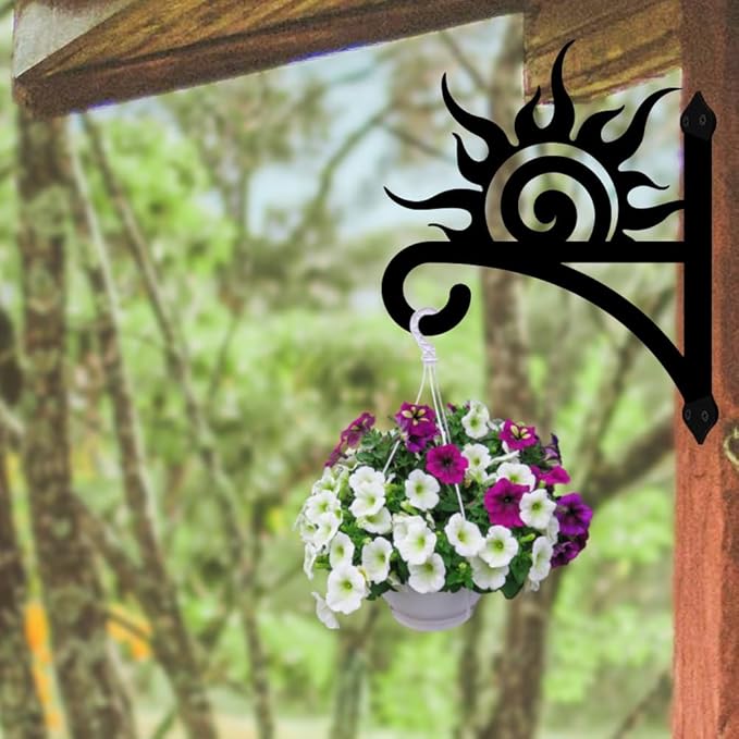 peacoblue Iron Plant Hangers Hooks Sunrise for Outdoor Indoor Hanging Plants Flower Fern Pots Lantern Bird Feeder Wind Chimes, 12"x15" Weather Resistant Metal Wall Holder for Porch Garden Farmhouse