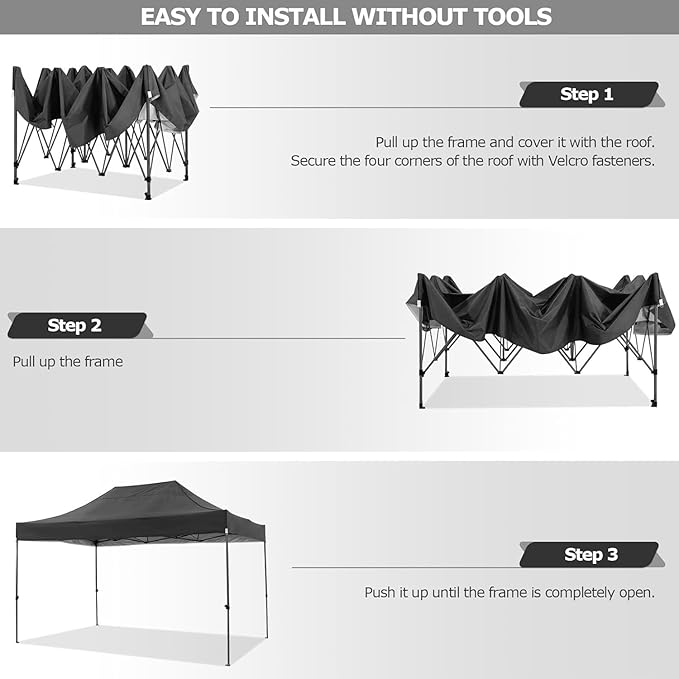 COBIZI 10x15 FT Pop up Canopy Tent,Heavy Duty Easy Up Commercial Outdoor Party Canopy Tents for Wedding Parties All Season Wind & Waterproof Gazebo with Carry Bag,Black(Frame Thickened)