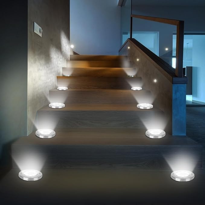 Solar Lights Outdoor Waterproof, 12 Packs Bright Solar Ground Lights with Updated 12 LEDs, Solar Garden Lights Landscape Lights for Pathway Walkway Driveway Patio Yard Deck Lawn Decor (Cold)