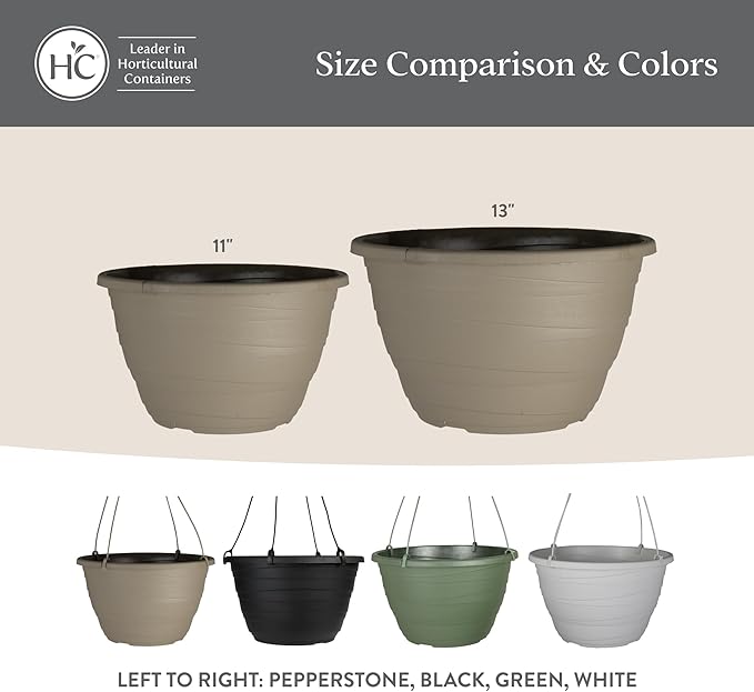 The HC Companies Wrapt Hanging Planters - Lightweight Plant Pot Hanger for Hanging Plants, Vegetables & Herbs - Outdoor & Indoor Hanging Basket for Plants (11" Black, Pack of 2)