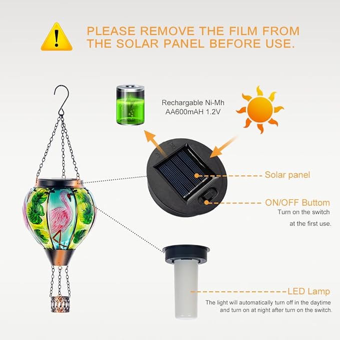 Starsoul 2 PC Flamingo Hot Air Balloon Solar Lantern with Flame Glass Outdoor Hanging Hot Air Balloon Solar Light Waterproof Garden Patio Yard Party Decorations
