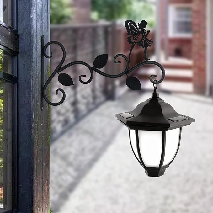 Hanging Plants Bracket 12" Angel Planter Outdoor Hooks Hangers for Flower Baskets Pot Bird Feeder Wind Chimes Lanterns Patio Garden Outdoor Indoor Metal Black, 2 Pack