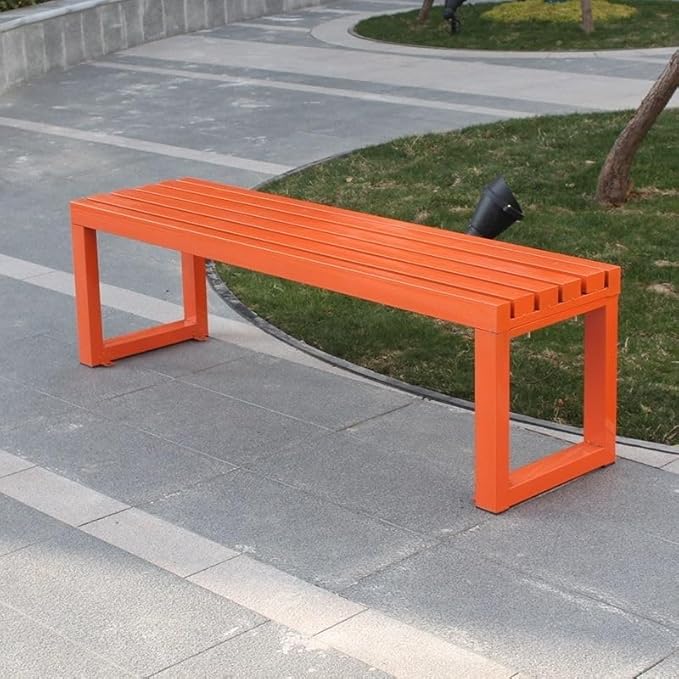 Weatherproof Metal Dining Bench, Outdoor Bench Backless Patio Bench 2-Person Farmhouse Bench Garden Bench for Kitchen, Living Room, Entryway(Orange,40in)