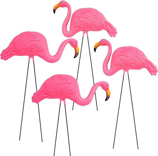 GiftExpress Pink Flamingos Yard Decorations - 4 Pack Extra Large 24" Tall Plastic Flamingo Statue w/Metal Stakes - Lawn Ornaments & Garden Decor for Outdoor Parties