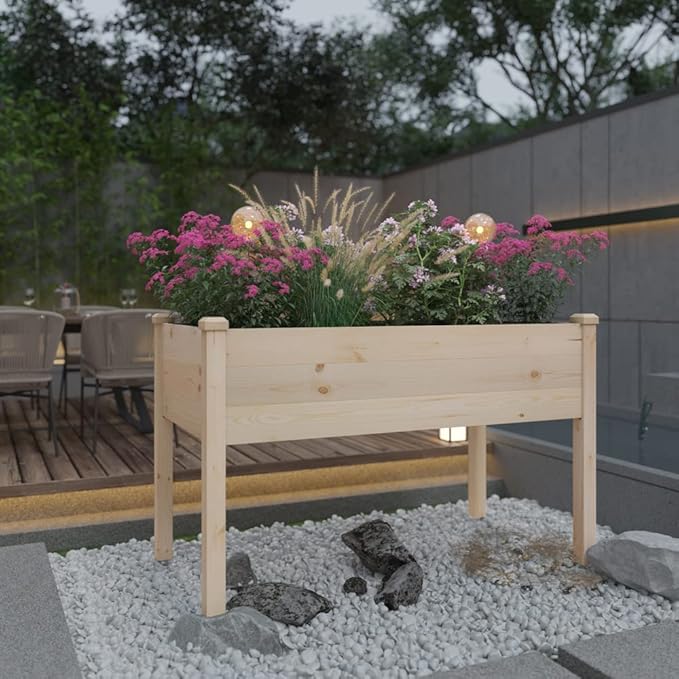 Raised Garden Bed 48.5x24.4x30 Inch, Elevated Wood Planter Box with Legs for Vegetable Flower Herb Outdoors Backyard, Patio, Balcony with Liner (Natural Wood)