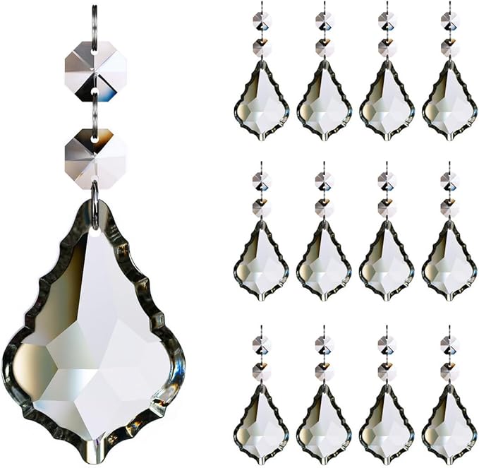 12pcs Crystal Chandelier Maple Leaf Prism Pendant Parts, 76mm Hanging Crystals Beads for Chandelier Wedding Decoration Clear