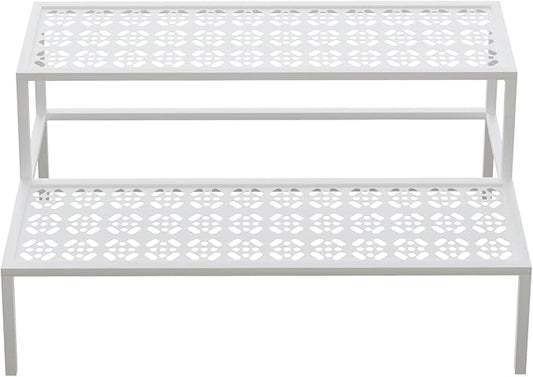 aboxoo Metal Plant Stand Metal 2 Tier Potted Multiple Flower Pot Holder Plant Shelf Indoor Plants Multiple,Outdoor Heavy Duty Planter Display Shelving Unit for Patio Garden Corner Balcony,Living Room(White)