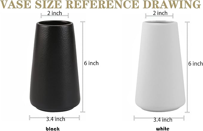 Simple Vase for Flowers Plants, Matte Vases for Modern Table Shelf Home Decor Wedding Boho Decor, 6" H Frosted Elegant Ceramic Vase for Pampas Grass Fluffy Stem Bouquet Lavender Flowers (White, 2)