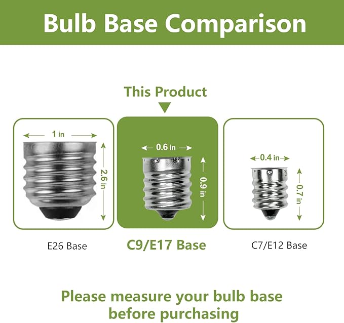 Waterproof C9 Replacement LED Light Bulbs –0.6W Equivalent to 7W, White Warm 2200K Outdoor String Lights E17 Base LED Light Bulbs, Clear Plastic, 25Pack