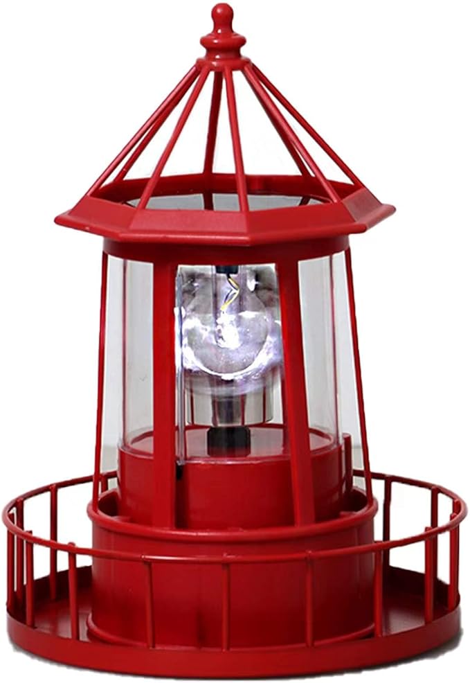LED Solar Powered Lighthouse, 360 Degree Rotating Lamp Courtyard Decoration Waterproof Garden Smoke Towers Statue Lights for Outdoor Patio Garden Pathway