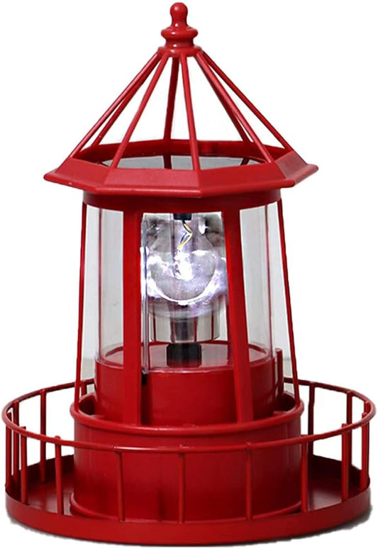 LED Solar Powered Lighthouse, 360 Degree Rotating Lamp Courtyard Decoration Waterproof Garden Smoke Towers Statue Lights for Outdoor Patio Garden Pathway