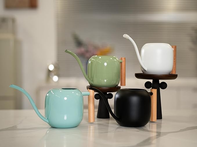 Green Moon Water Can Indoor Plant Black 1.2L/41oz with Long Spout Small Water Can Metal Watering Can Pot for Indoor House Plant Bonsai Outdoor Garden Flowers Decorative