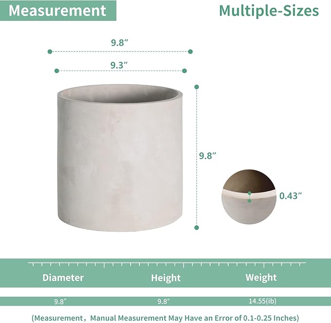 Mozing Cement Plant Pots Indoor - 10 inch Concrete Planter Pot for Planting - Modern Stone Clay Flower Pot with Drainage Hole for Garden, Home, Office Decor, Grey