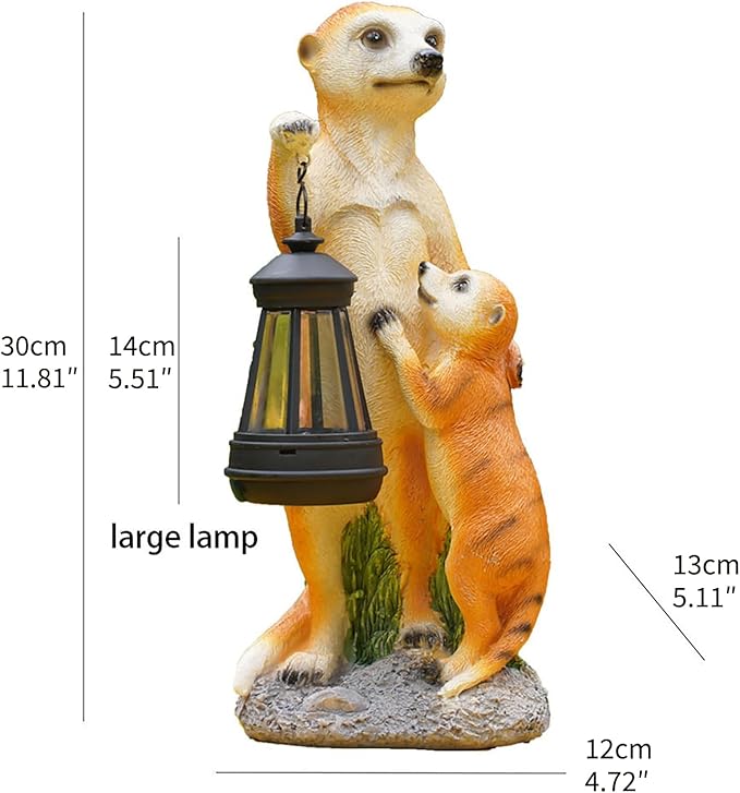 Solar Outdoor Garden Statues Lights ,Resin Meerkat Figurine with Solar Lantern Outdoor Decor for Yard Decoration Lawn Patio Balcony Ornament, Mom Gifts Birthday Gifts for Women
