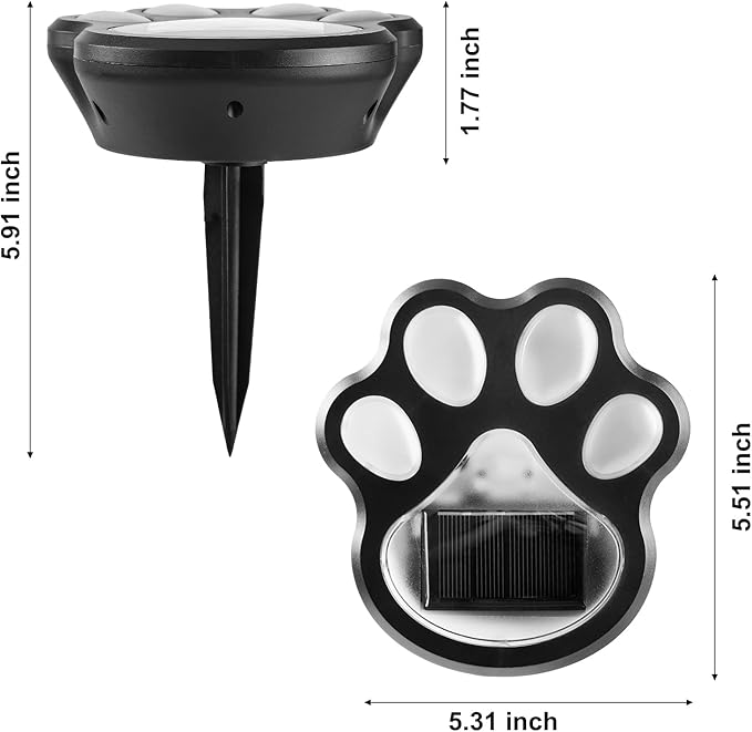 Set of 2 Wireless Solar Dog Paw Print Lights, 5.1" LED Garden Lanterns, Waterproof Outdoor Animal Pet Decor for Garden, Pathway, Yard & Patio, Multicolor Changing Lights