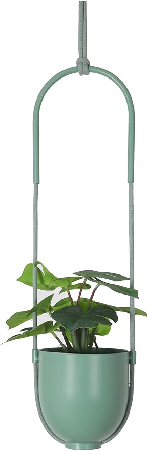 Metal Hanging Planter for Indoor Outdoor Plants Modern Wall and Ceiling Hanging Plant Holder Boho Flower Pot Hanger for Vines Succulents Ferns Room Decor(Green)