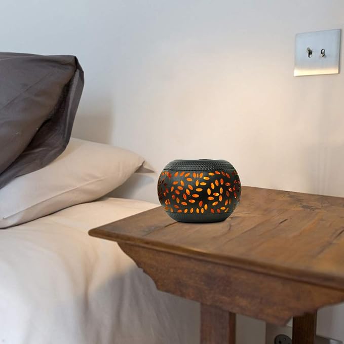 Solar Table Lantern Outdoor Waterproof-Dancing Flickering Flame Solar Powered LED Light,Black Metal Desktop Decorative Lamp Auto On/Off Lighting Dusk to Dawn for Desk Patio Garden Pathway Yard