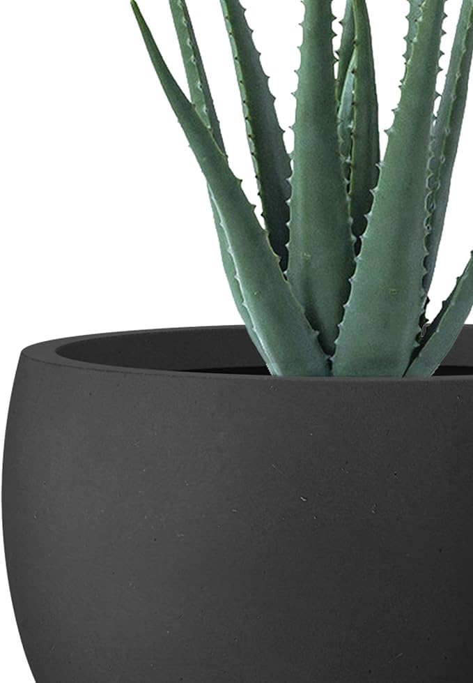 Kante 18 Inch Dia Round Concrete Planter, Indoor Outdoor Large Plant Pot with Drainage Hole and Rubber Plug for Home Patio Garden, Black