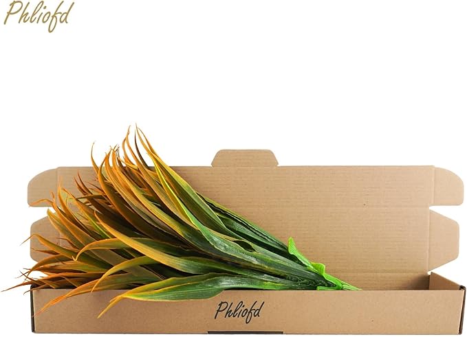 32 Pcs Artificial Grass Fake Plants 17.3in Outdoor Plastic Plants UV Resistant Greenery Fake Grass for Home Window Garden Office Patio Hanging Planter Pathway Front Porch Décor Orange Yellow