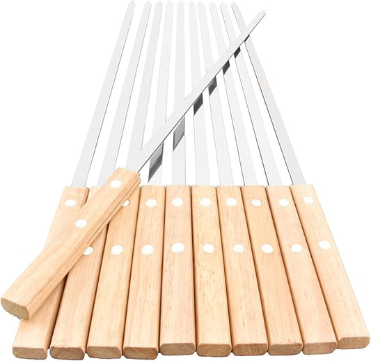 22-Inch Long Flat BBQ Skewers, HONSHEN 3/8 Inch Heavy Duty Stainless Steel Wide Blade with hardwood Handle barbecue skewers for Grilling Meat,Chicken,Beef-Set of 12 (22Inch Flat BBQ Skewers 12p)