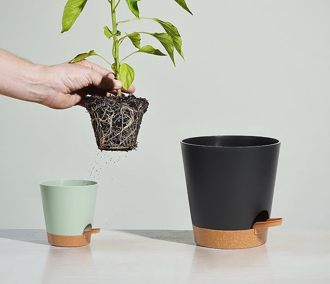 Self Watering Planters Plant Pots Indoor Flower Planting PotsP For Houseplants, African Violet, Flowers, Succulent,Cactus Outdoor Plant Pots with Drainage Holes Black Pots Gift Idea For Lazy people