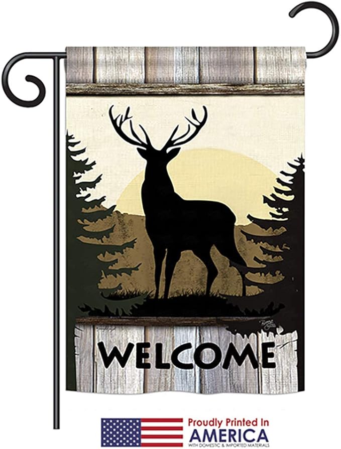 Welcome Deer Garden House Flags Kit Animals Wildlife Outdoor Bear Wolf Pet Nature Farm Animal Creature Small Decorative Gift Yard Banner Made In USA 28 X 40