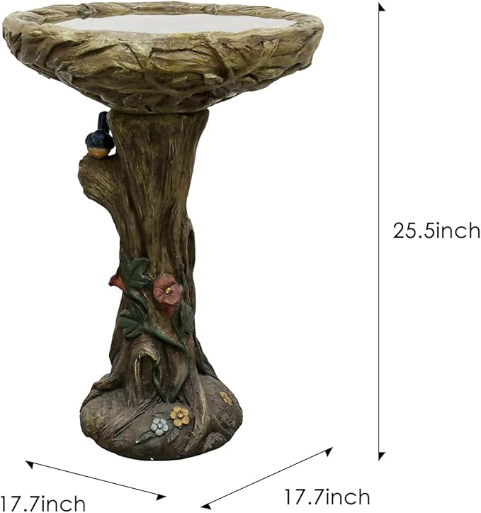 SKYFIRE 25.5” H Concrete Birdbaths for Outdoors -Large Woodland Tree Trunk Yard Statue Decoration，Vintage Birdbath with Bird Figurines Yard Statue for Garden, Patio, Lawn, Backyard