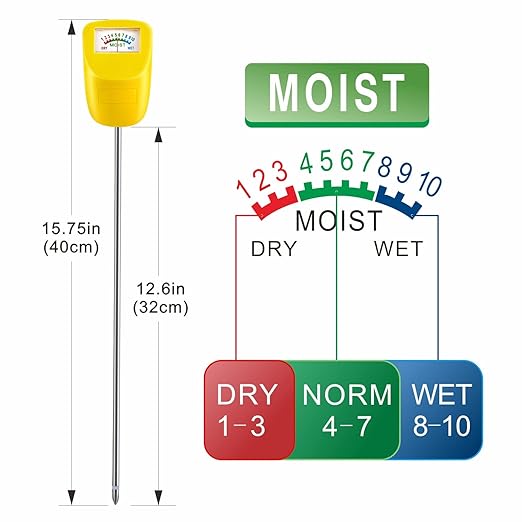 Soil Moisture Meter Long Stem Deep Use, Plant Hygrometer, Water Monitor Tester, for Garden, Flower pots, Lawn, 2 Pack