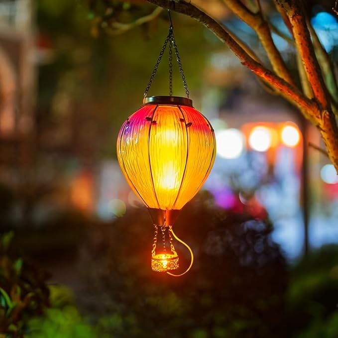 DREAMSOUL Large Hot Air Balloon Solar Lantern with Candle Holder, Hanging Solar Hot Air Balloon Lantern with Flame for Garden Yard Tree Decor