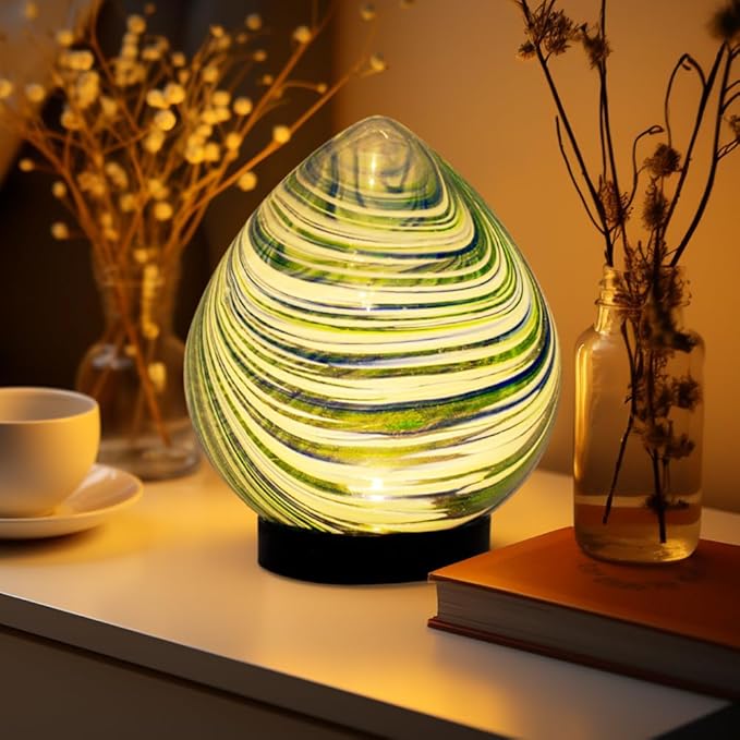 Table Solar Lanterns Outdoor Waterproof LED 6.7" Glass Desktop Decorative Lanterns Solar Globe Lights for Patio Balcony Pathway Porch Gardening Gifts for Women(Green)