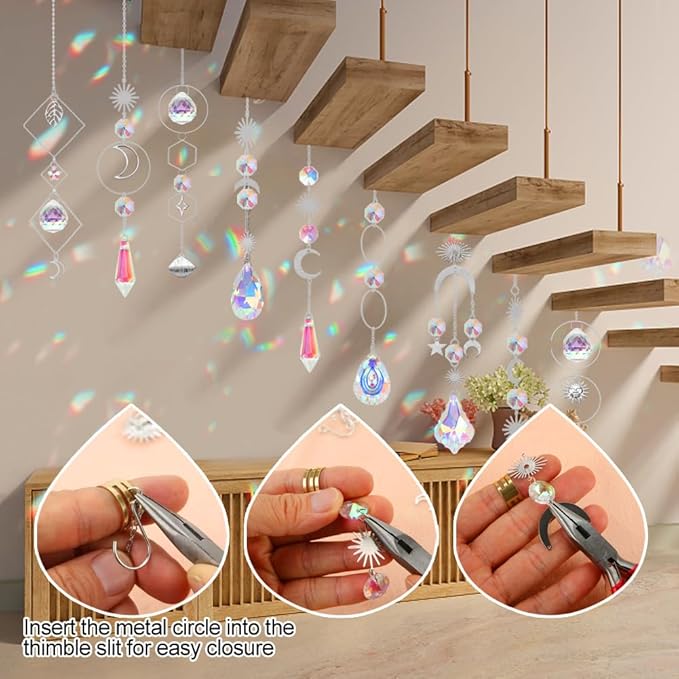 HYBEADS 200 Pcs DIY Suncatcher Making Kits for Adults Crystal Sun Catchers Crafts with Hooks Chains Pendants Rainbow Maker for Window Hanging Prism Indoor Outdoor Garden Xmas Wedding Party Decor