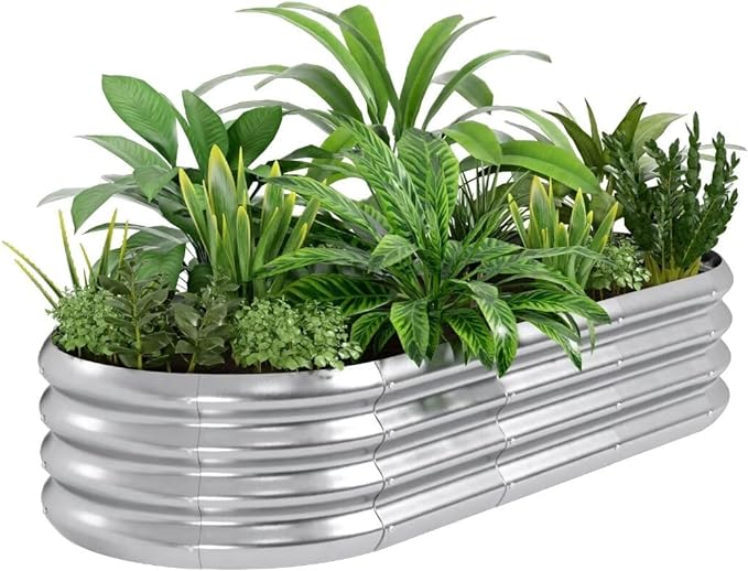 HOXHA Planter Raised Beds, 5X2X1 FT Land Guard Oval Galvanized Steel Planter Box, Metal Raised Garden Bed kit, for Outdoor Growing Fresh Veggies, Flowers, Herbs, and Succulents