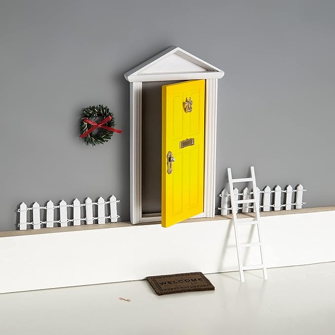 Wooden Yellow Fairy Door - Miniature Elf Door…