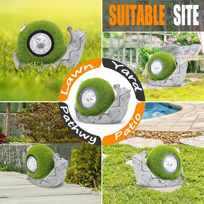 Solar Snail Garden Statue Lights for Outdoor Flocking Decor with Colorful Changing LED Figurine Lighting Resin Flocked Decorations for Patio Lawn Yard Housewarming Mom Wowen Gifts