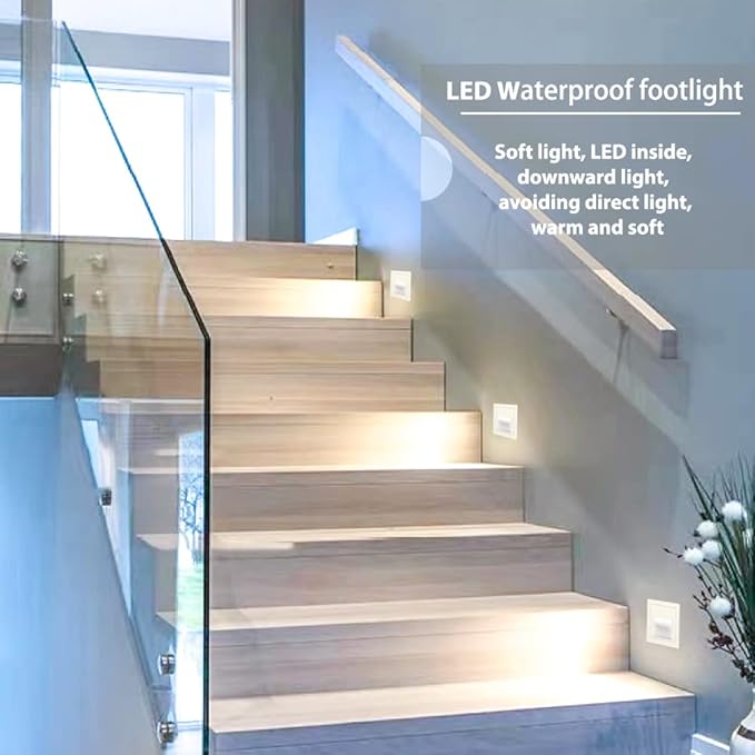 4Pcs 3W LED Step Light, Cool White 6000K IP65 Waterproof Recessed Wall Light, Stair Light Staircase Light Lighting lamp, Inside Outside Garden Balcony Corridor, Aluminum, 120V White