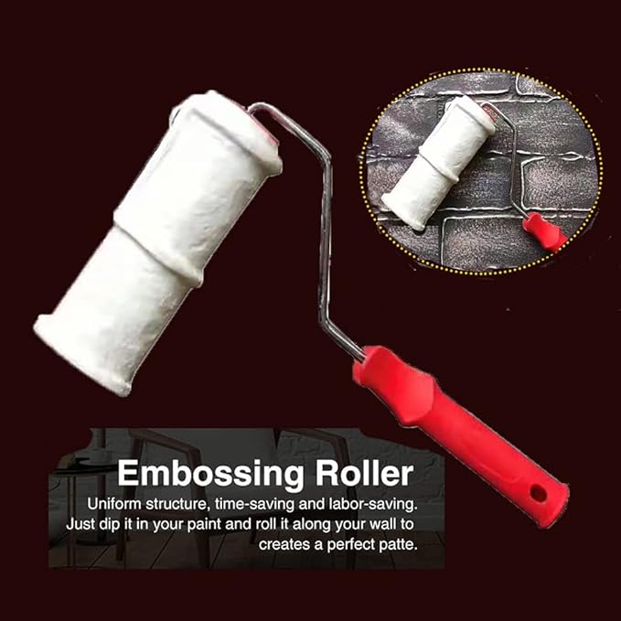 Tookie Embossed Paint Roller, 8 Inch Brick Embossing Roller for Wall Decoration, Art Brush Paint Roller Embossing Cylinder with Rubber Handle for Household DIY Paint Roller Art