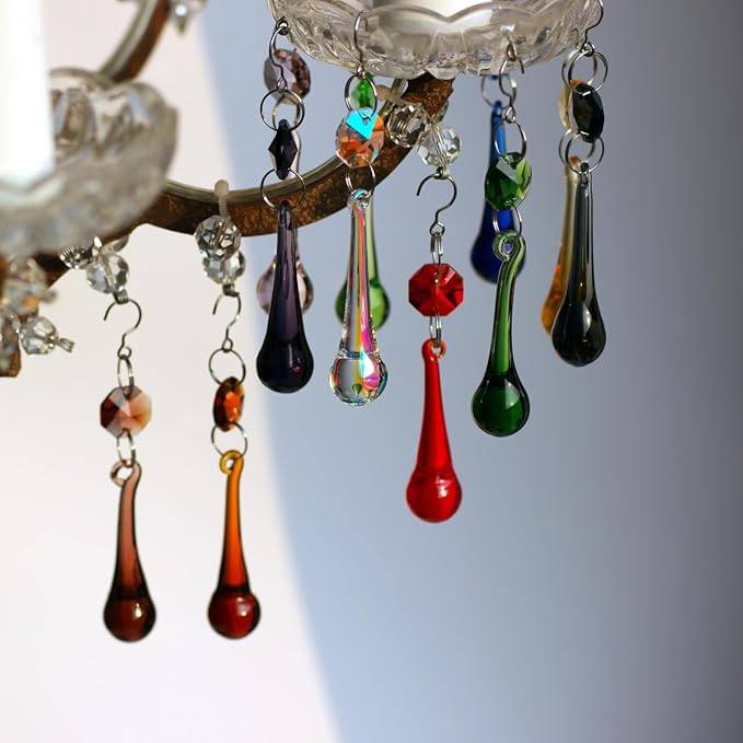 12pcs Raindrop Crystal Chandelier Prisms Parts, Colored 53mm Hanging Crystals Beads for Window, Home Decoration (Multi Color)