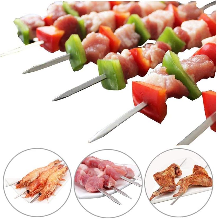 Antallcky 12 Pack Kabob Skewers BBQ Barbecue Skewers Stainless Steel Sticks Heavy Duty Large Wide Reusable with Nonslip Ring Handle Ideal for Shish Kebab Chicken Shrimp and Vegetables (22 inch)