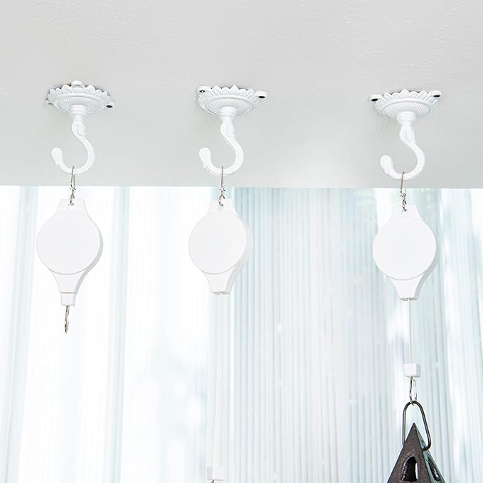 Sungmor Heavy Duty Ceiling Hooks - 3PC White Cast Iron Antique Decorative Hooks for Hanging Plants, Planters, Wind Chimes, Lanterns