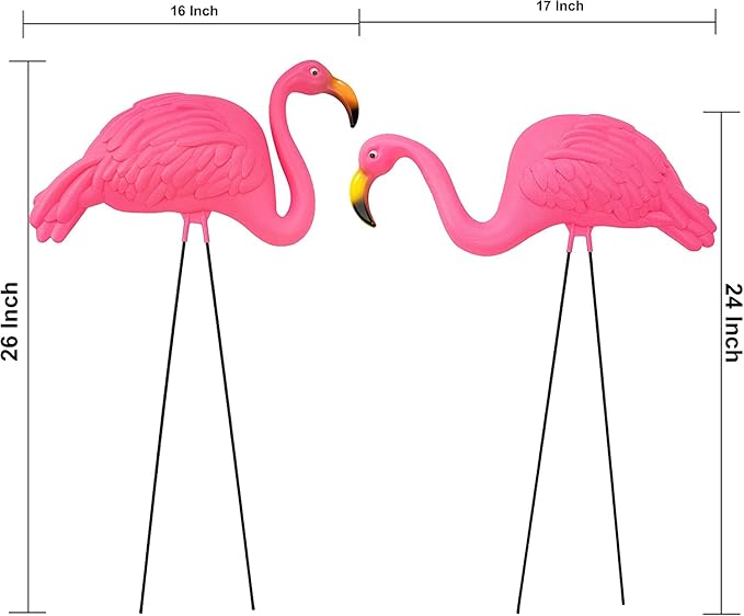 GiftExpress Pink Flamingos Yard Decorations - 4 Pack Extra Large 24" Tall Plastic Flamingo Statue w/Metal Stakes - Lawn Ornaments & Garden Decor for Outdoor Parties