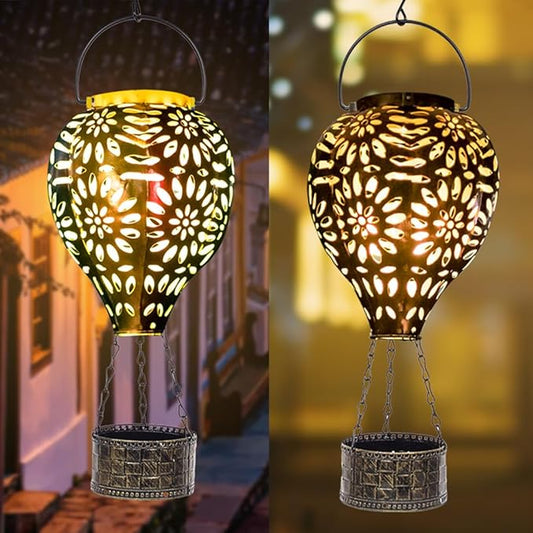 Solar Hot Air Balloon Lantern, Hanging Outdoor Waterproof Yellow LED Lantern