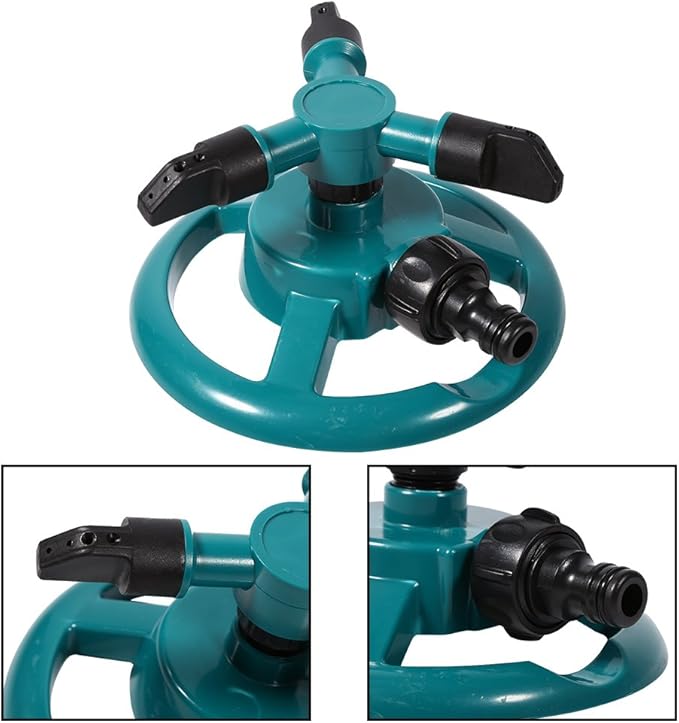 ViaGasaFamido Garden Sprinkler Automatic 360° Circle Rotating Watering Sprinkler Irrigation System Lawn Sprinkler with 3 Nozzle Pipe Hose for Yard Large Area
