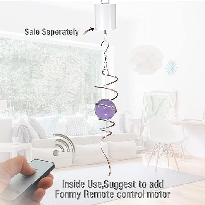 Fonmy Purple Gazing Ball Spiral Tail Wind Spinner Stabilizer with Swivel Hook 11inch Stainless Steel Tail and 2 inch Purple Glass Orb. Indoor Outdoor Garden Decoration Hanging Ornaments