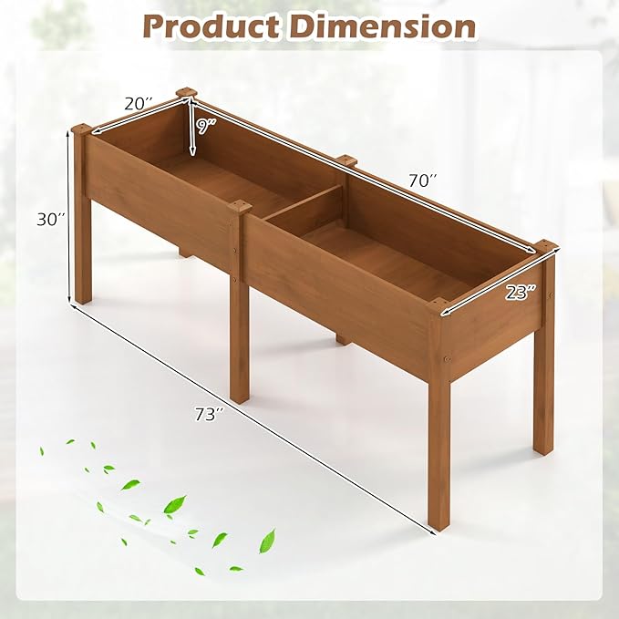 Giantex Raised Garden Bed, Elevated Wood Planter Box with Drain Hole, Gardening Planter Raised Bed for Planting Vegetables Flowers Succulents Herbs, 73" Lx23 Wx30 H