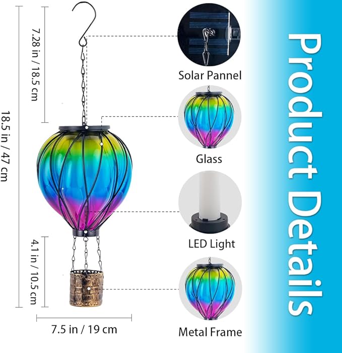 Pack of 2 Gradient Color Solar Hot Air Balloon Outdoor Lantern with Flickering Flame Hanging Outdoor Lantern Waterproof Decorative Solar Lanterns Light for Patio, Garden, Porch