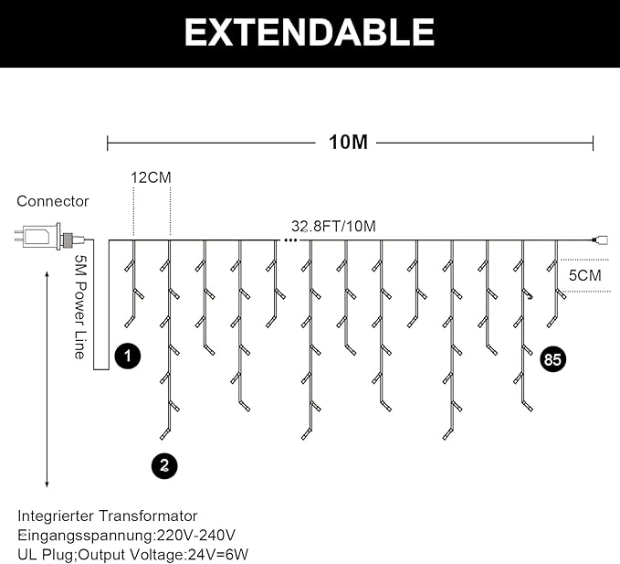 PEMOTech 432-LED 32.8FT DIY Decorative Lights with Remote & 8 Modes，Plug in Connectable Fairy Lights Timer for for Wedding, Storefront Decoration, Easter, Garden Parties & Waterproof Spring Nights