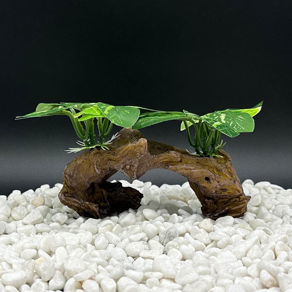Smoothedo-Pets Fish Tank Decorations Aquarium Decor Ornaments Betta Silk Leaf pad Hammock Artifical Driftwood Cave Goldfish Bowl Accessories (Type-D)